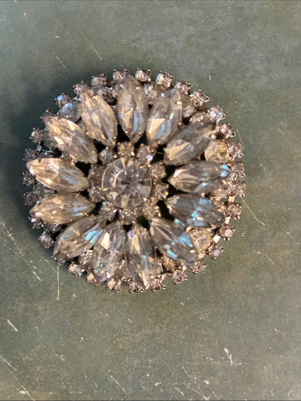 Vintage 50s Weiss Silver-Tone Clear Crystal Flower Brooch